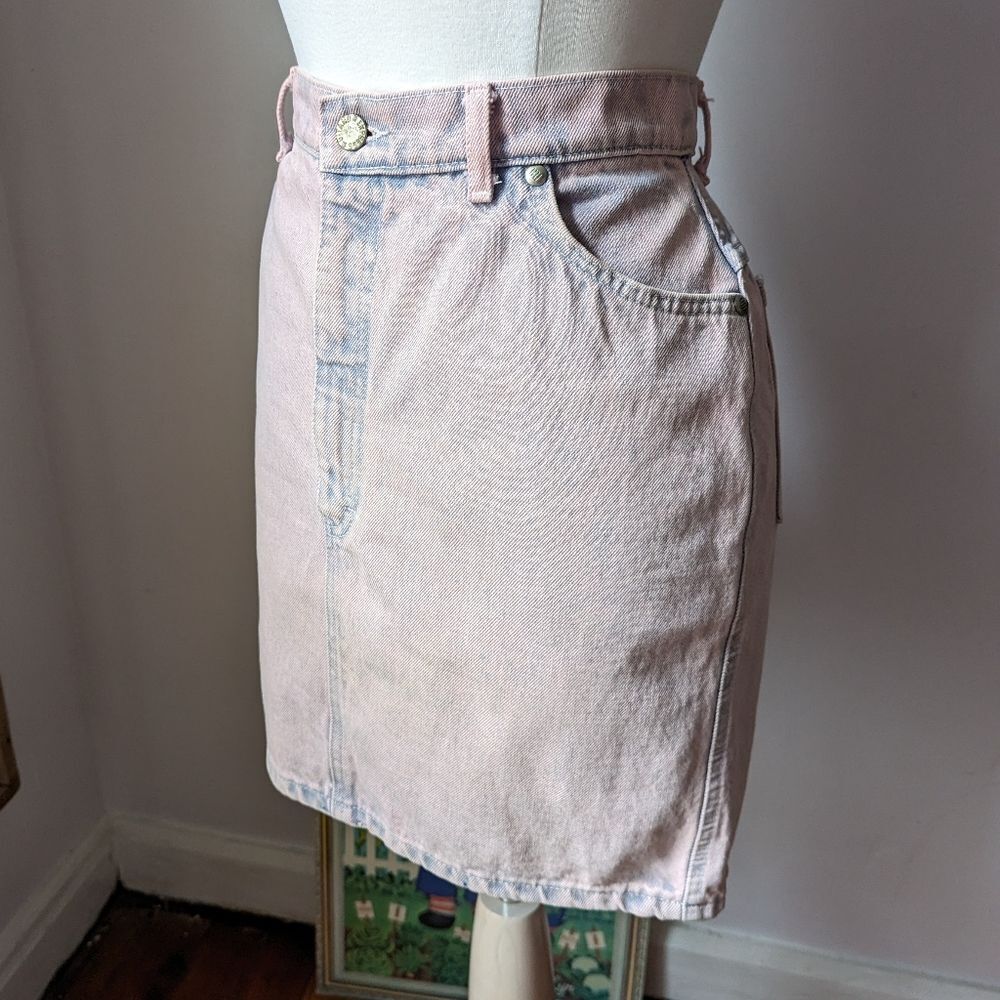 Vintage Overdyed Pink and Blue Denim Jean Mini Skirt by Gitano 28" Waist